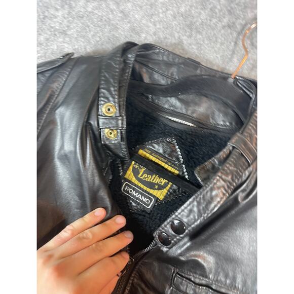 VINTAGE 80s Romano Leather Jacket Mens Large Black Bomber Full Zip Biker Moto - Picture 5 of 7